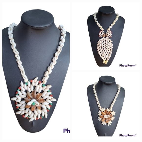 Set of 3 cowrie shells necklace Made with cowrie sea shells boho - Picture 2 of 11